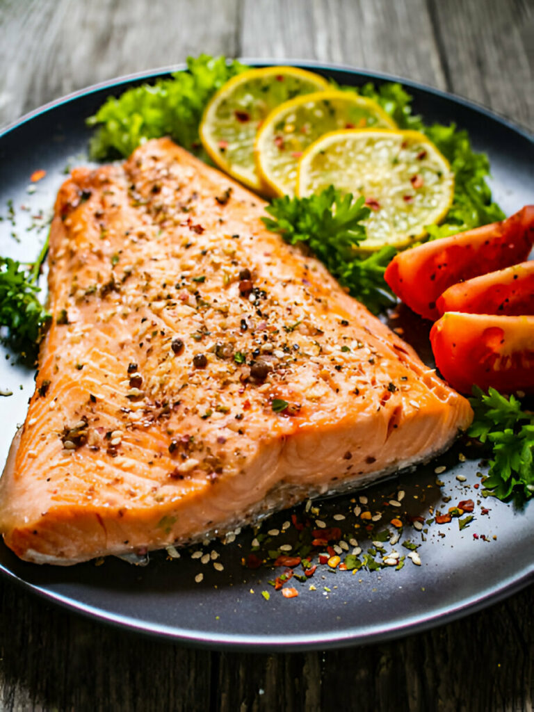 Baked Salmon with Lemon and Fresh Vegetables Recipe
